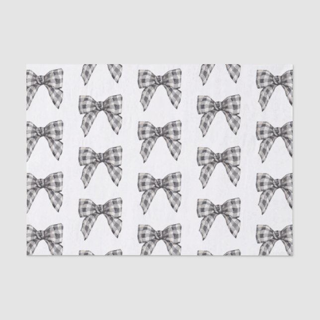 Papier Mousseline Aquarelle noir et blanc Buffalo Plaid Bow (Recto)