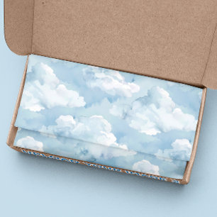Papier Mousseline Aquarelle Nuages bleu doux