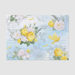 Papier Mousseline Aquarelle Oiseau jaune et motif floral Collage