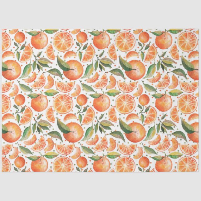 Papier Mousseline Aquarelle Orange Citrus Motif botanique (Recto)