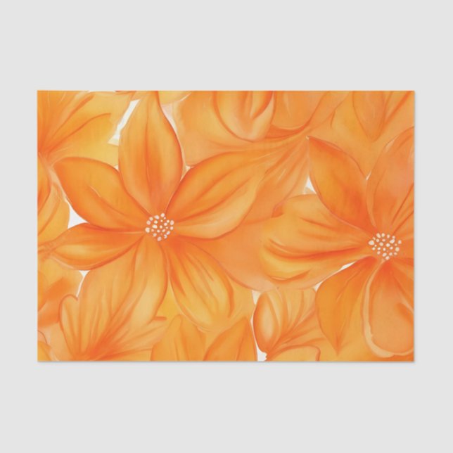 Papier Mousseline Aquarelle orange floral botanique dynamique (Recto)