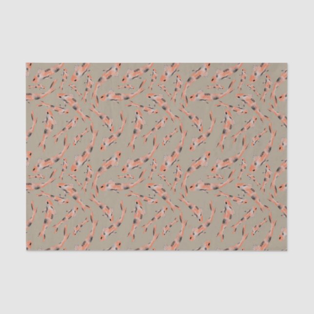Papier Mousseline Aquarelle Orange Koi Fish Taupe Motif (Recto)