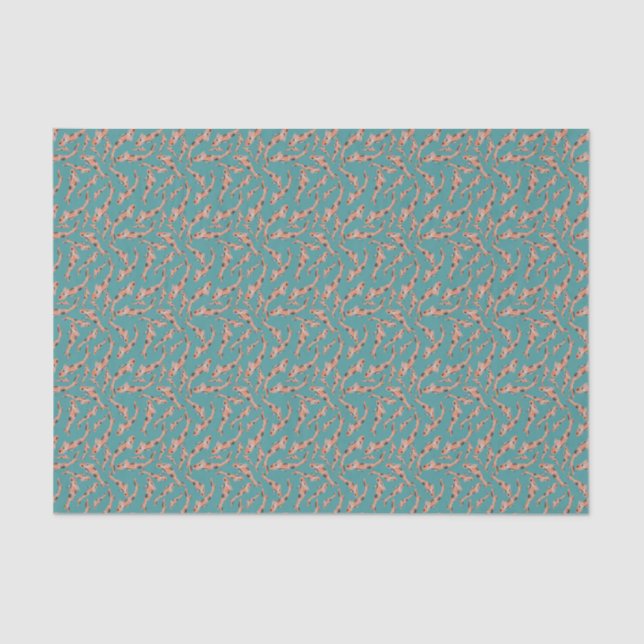 Papier Mousseline Aquarelle orange Koi poisson Motif Turquoise (Recto)