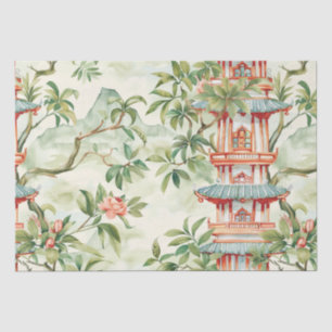 Papier Mousseline Aquarelle Pagode asiatique dans paysage verdoyant
