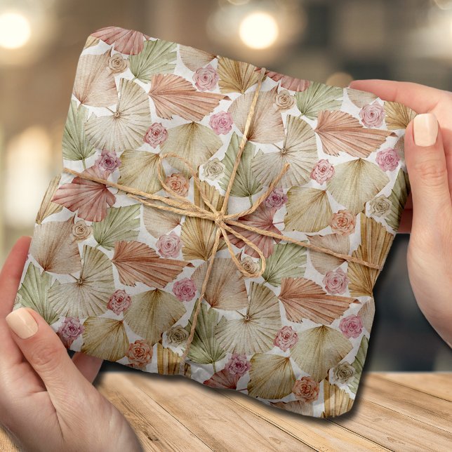 Papier Mousseline Aquarelle Palm Feuilles et Roses (Créateur téléchargé)