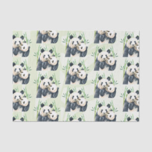 Papier Mousseline Aquarelle Panda Ours Maman & Bébé en Bambou