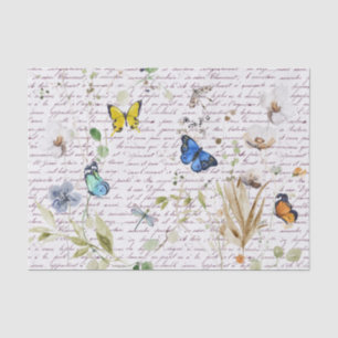 Papier Mousseline Aquarelle Papillon Fleur sauvage Découpage