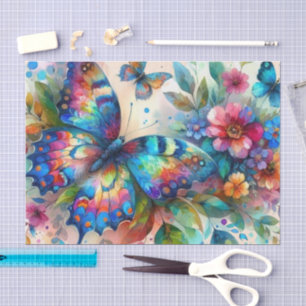 Papier Mousseline Aquarelle Papillon Floral Fleurs Découpage