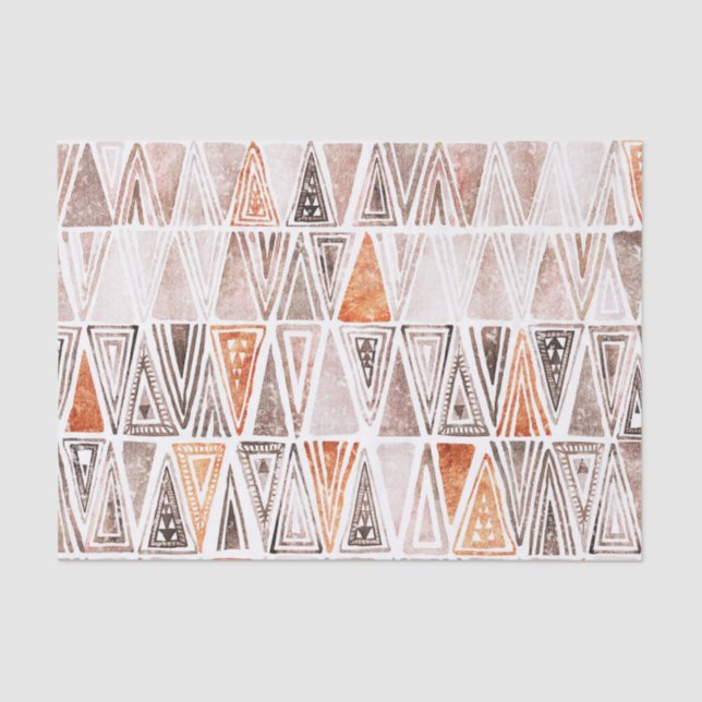 Papier Mousseline Aquarelle Pastel Terracotta Triangles Tribales (Recto)