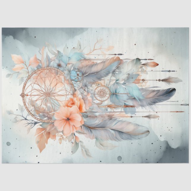 Papier Mousseline Aquarelle pastel vert pêche chaudière (Recto)