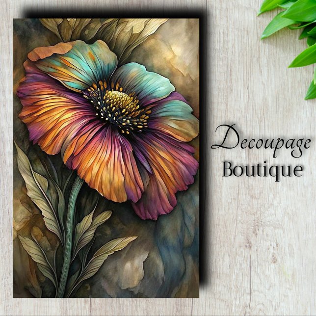 Papier Mousseline Aquarelle Pavot Decoupage (Watercolor Poppy Decoupage Tissue Paper)