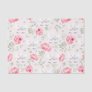 Papier Mousseline Aquarelle Peonie Unicorn en rose