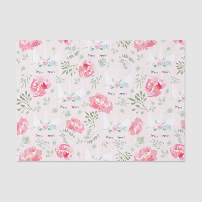 Papier Mousseline Aquarelle Peonie Unicorn en rose (Recto)