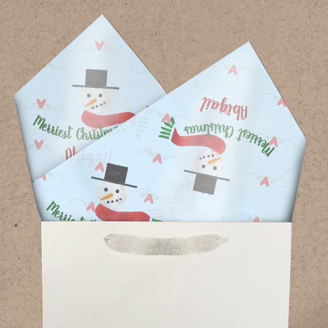 Papier Mousseline Aquarelle personnalisée Snowman Merriest Christmas (Créateur téléchargé)