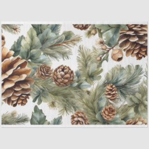 Papier Mousseline Aquarelle Pinecones, Branches Arbres Nature Collag