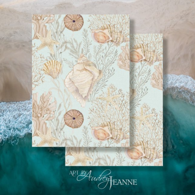 Papier Mousseline Aquarelle Plage Corail de mer Starfish Shell Aqua (Créateur téléchargé)