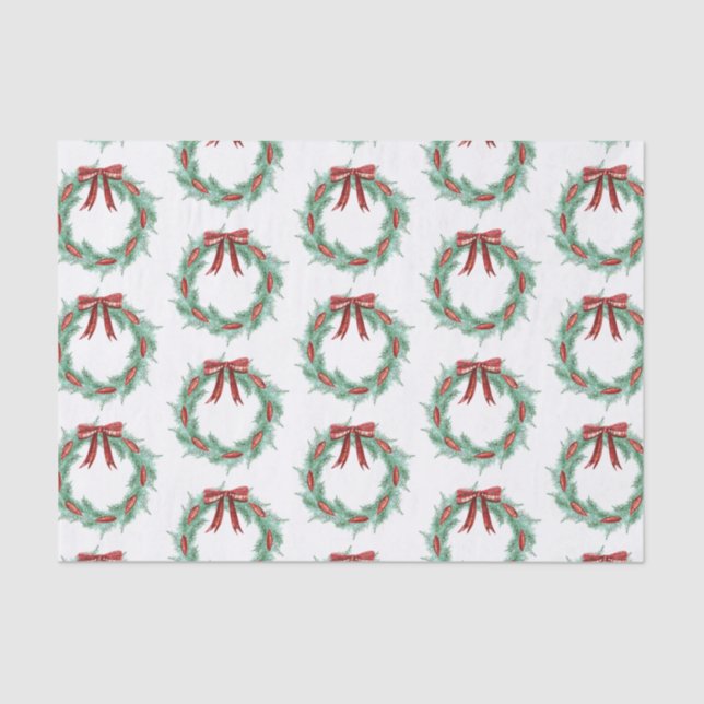 Papier Mousseline Aquarelle Plaid Ruban Wreath Noël (Recto)