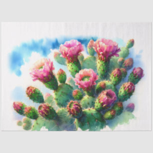 Papier Mousseline Aquarelle Prickly Pear Cactus Fleurs Découpage