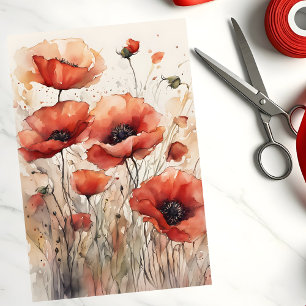 Papier Mousseline Aquarelle rayonnante Rouge Fleurs de Populaires Dé