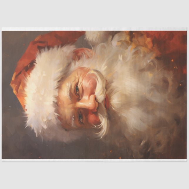 Papier Mousseline Aquarelle rétro Santa Claus casquette rouge souria (Recto)