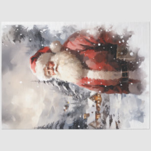 Papier Mousseline Aquarelle rétro Santa Claus souriant vintage