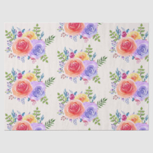 Papier Mousseline Aquarelle Rose colorée Motif floral