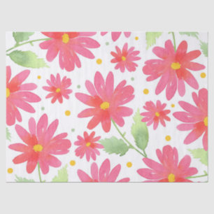 Papier Mousseline Aquarelle rose corail Motif marguerite 2