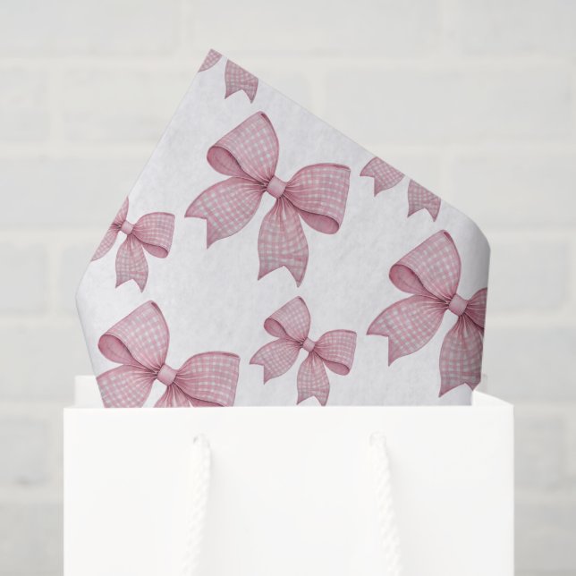 Papier Mousseline Aquarelle rose En vichy Bow (Sac cadeau)