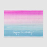 Papier Mousseline Aquarelle rose et bleu Ombre | Joyeux anniversaire<br><div class="desc">Lavage aquarelle dégradé de couleurs vives rose et bleu. Il est écrit "Joyeux anniversaire" sur le tissu. Customisez le texte si vous le souhaitez.</div>