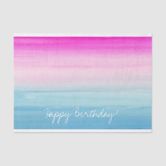 Papier Mousseline Aquarelle rose et bleu Ombre | Joyeux anniversaire (Recto)