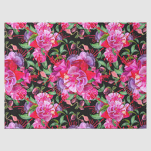 Papier Mousseline Aquarelle rose et noire Fuchsia Blooms