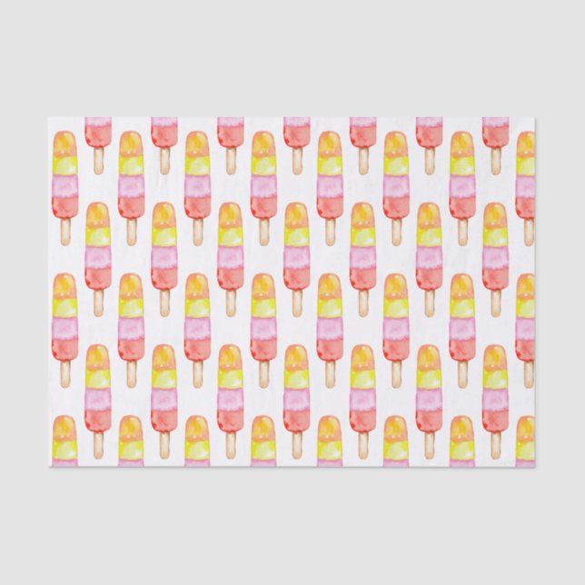 Papier Mousseline Aquarelle rose et rouge Popsicles (Recto)