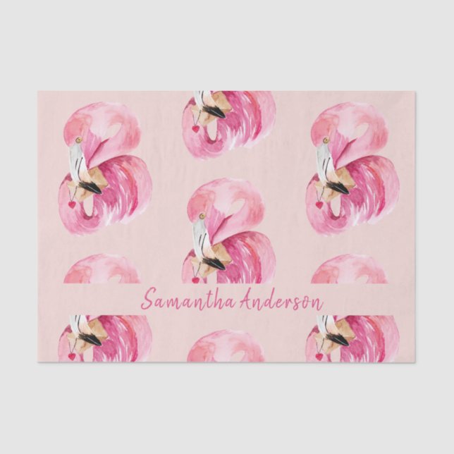 Papier Mousseline Aquarelle rose exotique Flamingo Motif et nom (Recto)