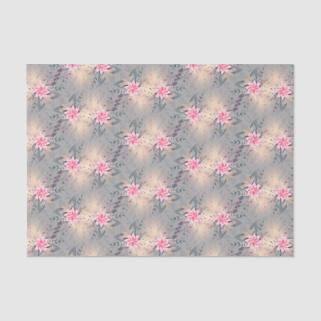 Papier Mousseline Aquarelle rose fleurie (Recto)