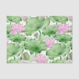 Papier Mousseline Aquarelle rose Lotus Fleurs avec grands Feuilles