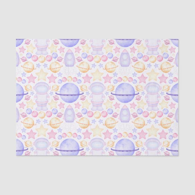 Papier Mousseline Aquarelle rose mignonne Astronautes de l'espace An (Recto)