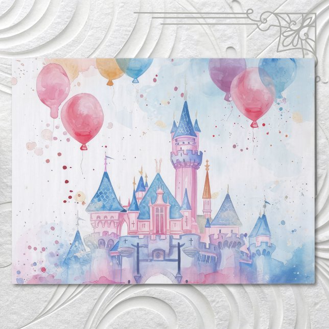 Papier Mousseline Aquarelle rose mignonne Princess Castle (Créateur téléchargé)