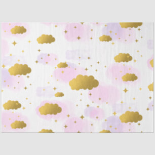 Papier Mousseline Aquarelle rose Nuages Gold Stars Sky