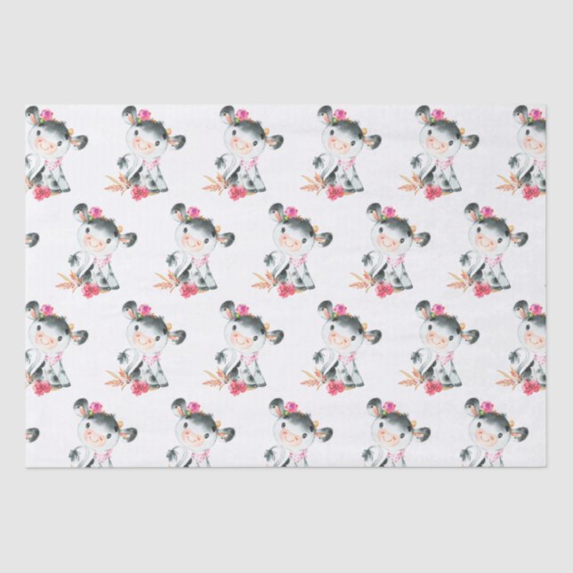 Papier Mousseline Aquarelle rose Petite vache (Recto)