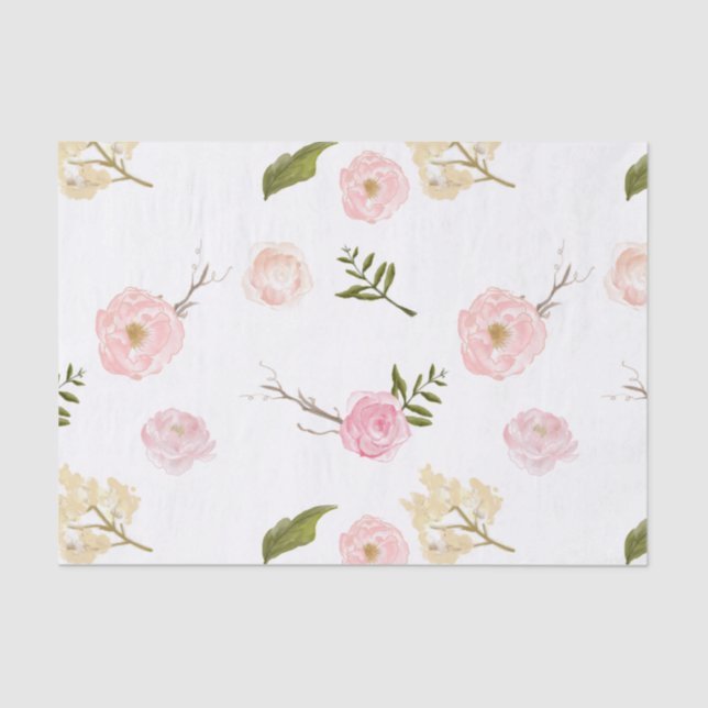 Papier Mousseline Aquarelle rose romantique Jardin Floral (Recto)