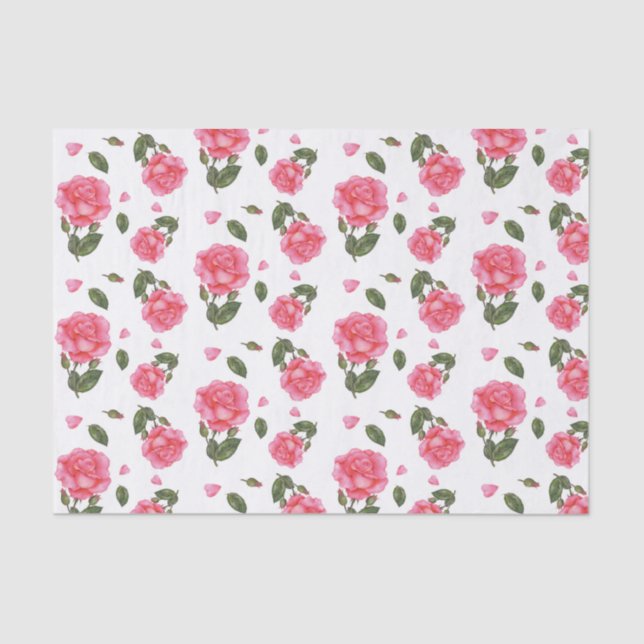 Papier Mousseline Aquarelle rose rose illustration botanique (Recto)