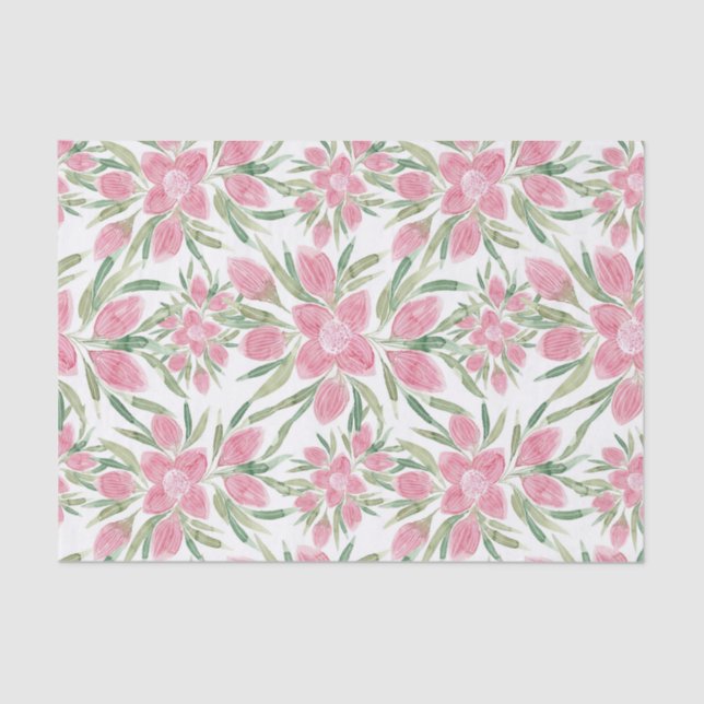 Papier Mousseline Aquarelle rose vert été Fleurs florissantes (Recto)