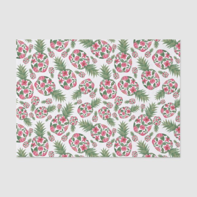 Papier Mousseline Aquarelle rose vert Motif d'ananas Floral (Recto)