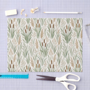 Papier Mousseline Aquarelle Roseaux de Massettes Motif Botanique