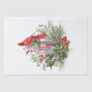 Papier Mousseline Aquarelle rouge cardinale Oiseau Noël d'hiver