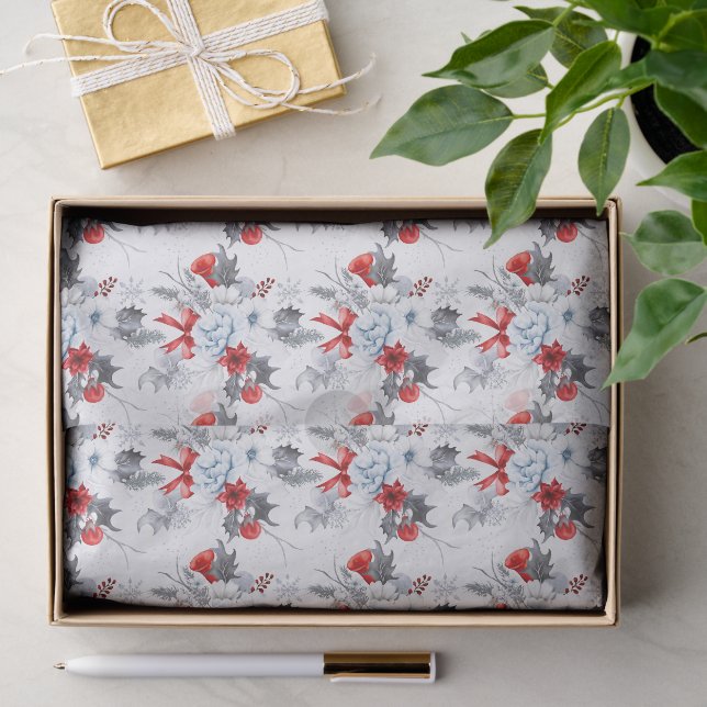 Papier Mousseline Aquarelle rouge glace bleu Motif de Noël (Cadeau)