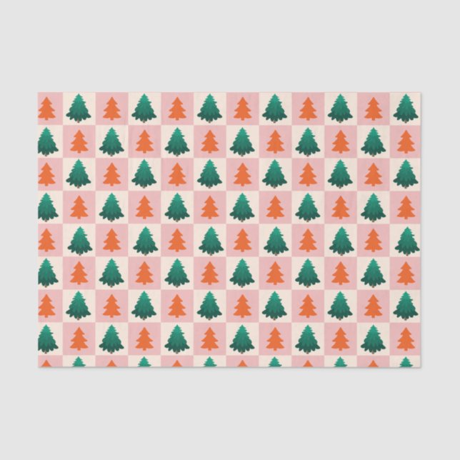 Papier Mousseline Aquarelle rouge vert Joyeux sapin de Noël motif (Recto)