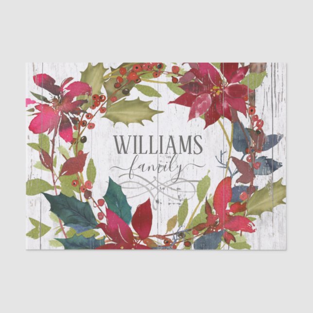 Papier Mousseline Aquarelle Russe Wreath Floral Poinsettia Nom (Recto)