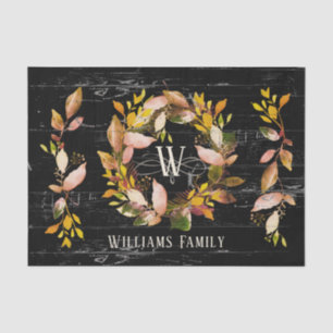 Papier Mousseline Aquarelle rustique Autumn Wreath Family Black