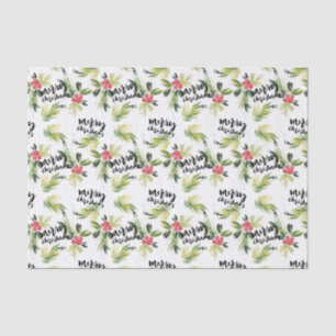 Papier Mousseline Aquarelle rustique Holly Motif Joyeux Noël